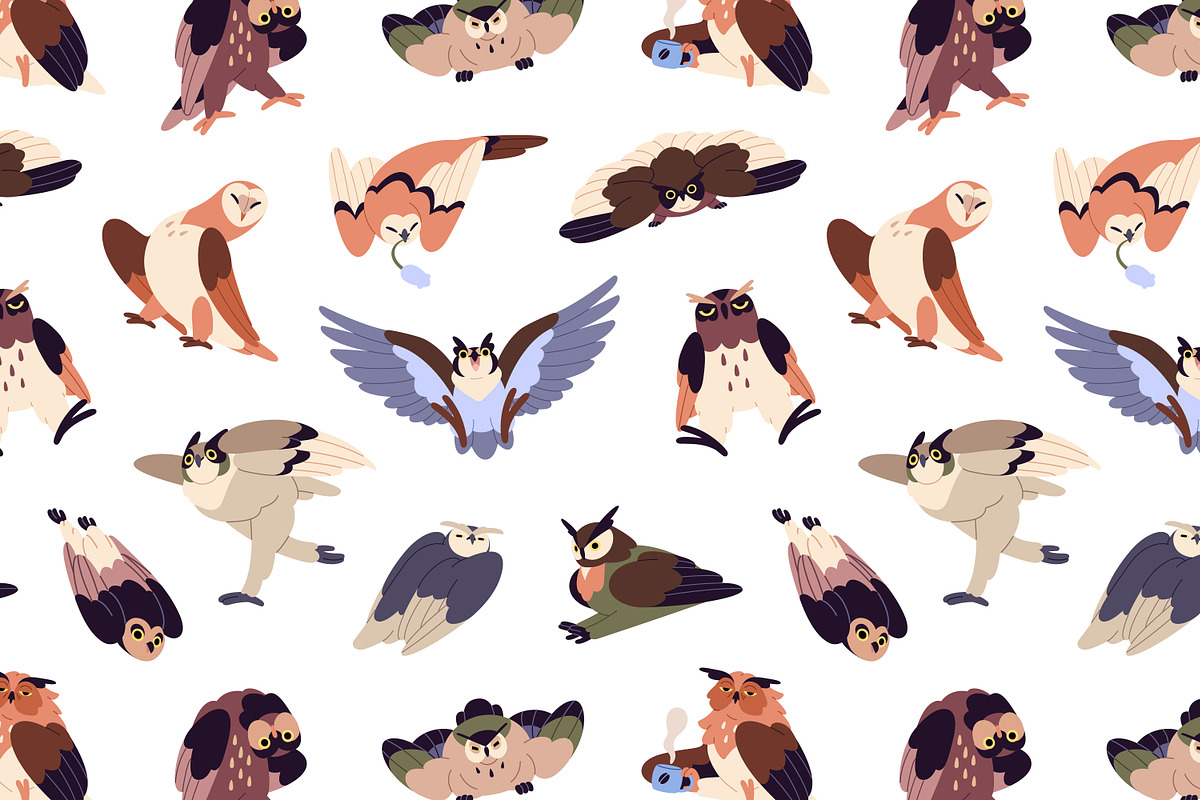 Funny owls, forest birds set, an Animal Illustration by PaperTrident (Photo 6 of 6)