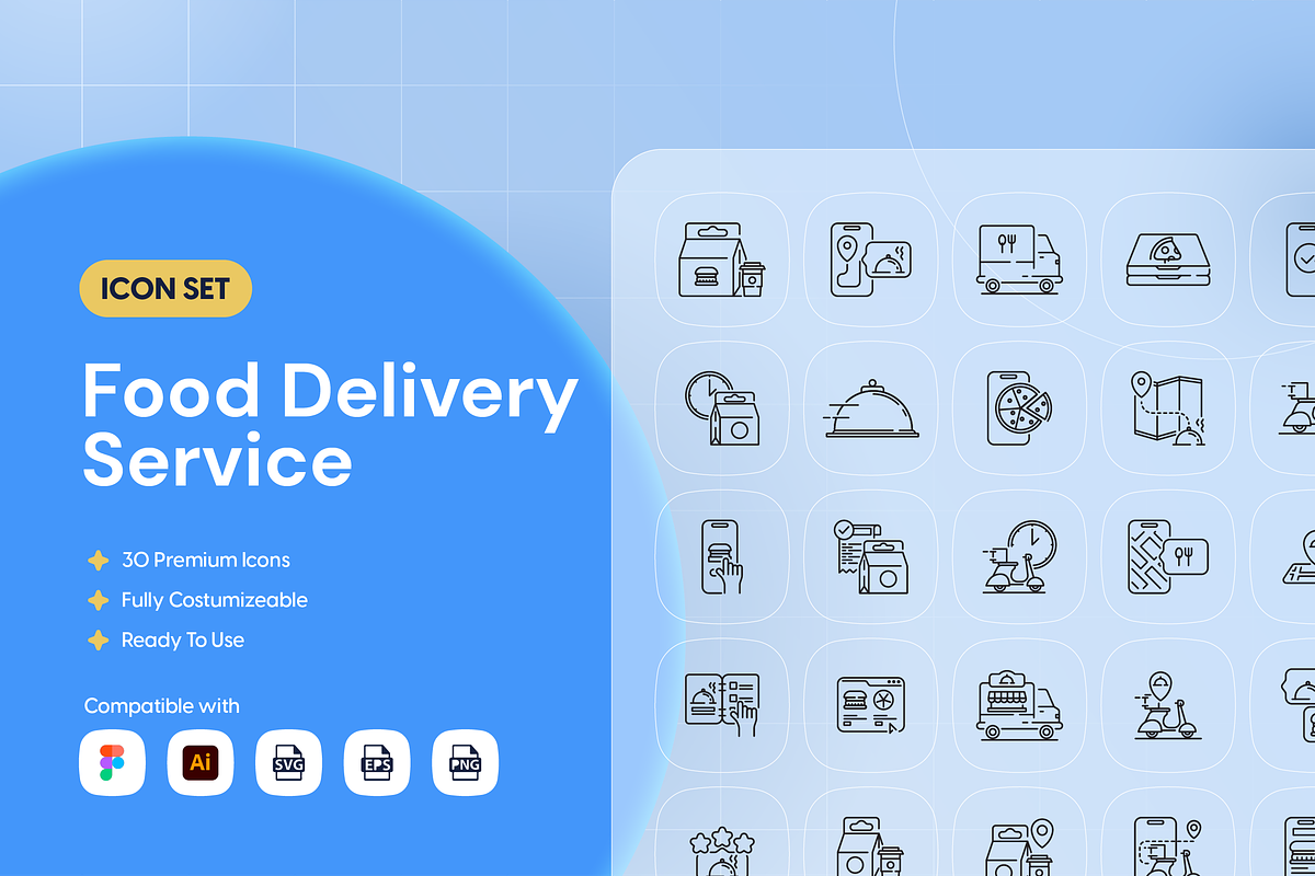 Food Delivery Service Icon Set, an Outline Icon by Nathaya Studio (Photo 1 of 2)