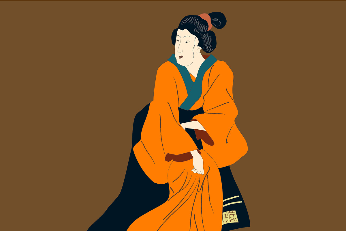 Ancient Japan Edo Geisha & Samurai, a Person Illustration by Bychovsky design (Photo 5 of 7)