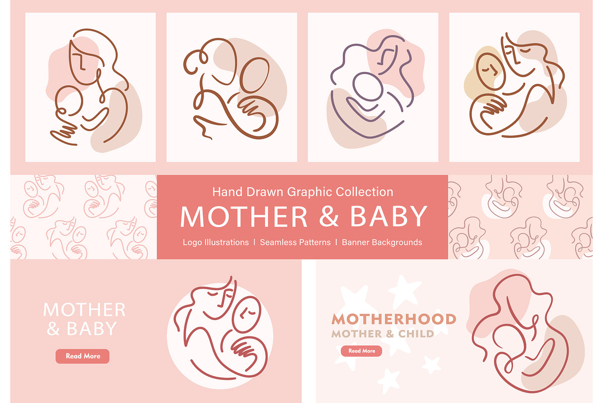 Mother and Baby Vector Pack +SVG, a Graphic by Katrinelly (Photo 1 of 11)