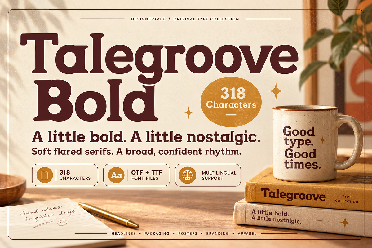 Talegroove Bold – Retro Serif Font, a Serif Font by Designertale (Photo 1 of 10)