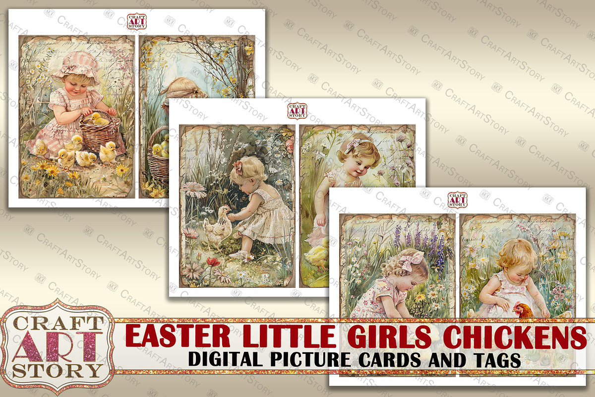 Easter little girls Chickens, an Animal Illustration by CraftArtStory (Photo 3 of 4)