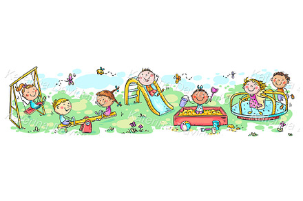 Cartoon kids on playground clipart, a Person Illustration by Bubert Art