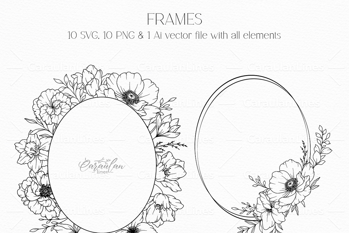 Spring Flowers Line Art, a Decorative Illustration by CaraulanStore (Photo 3 of 9)