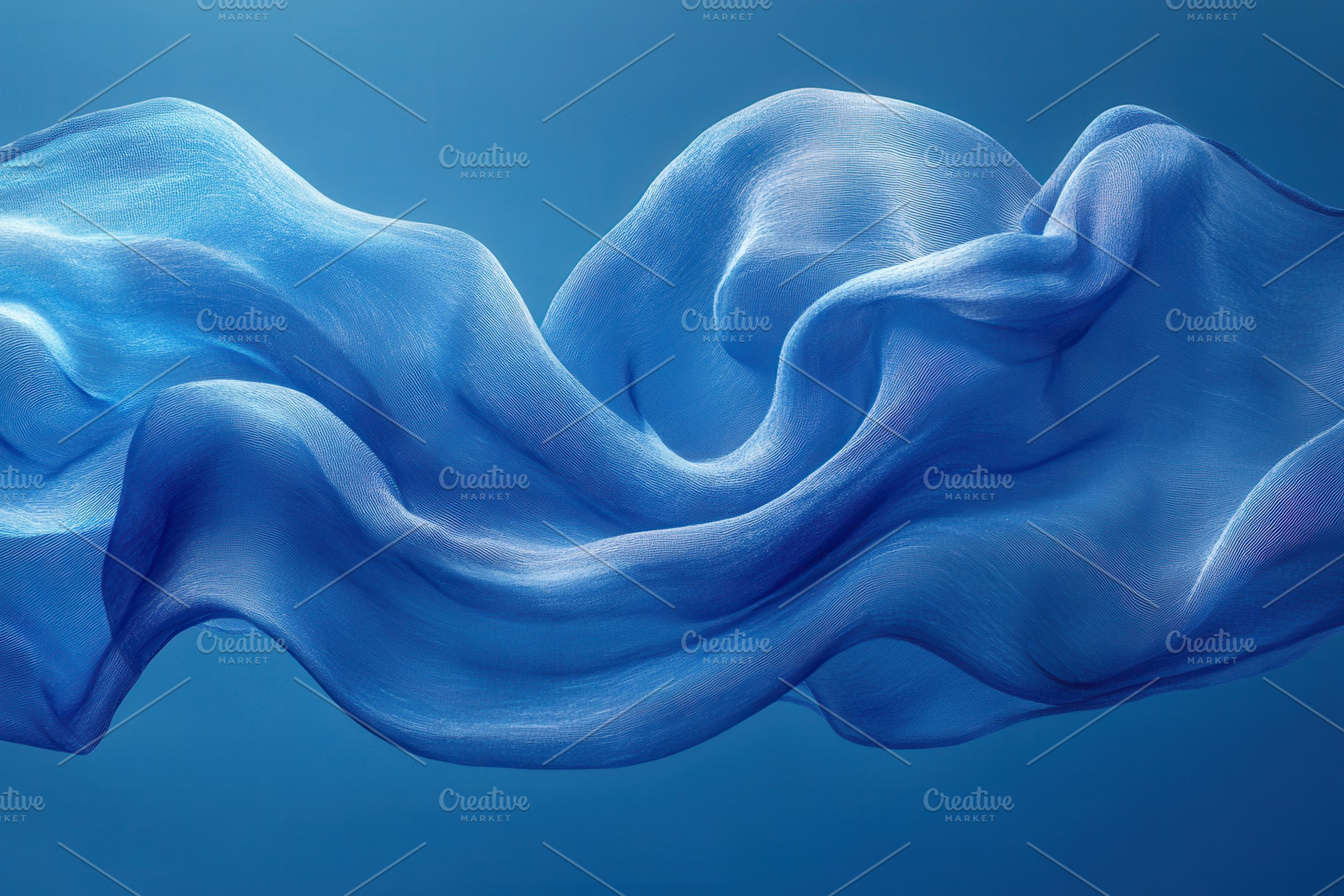 Flowing blue fabric creates a serene, a Photo by Tanuart