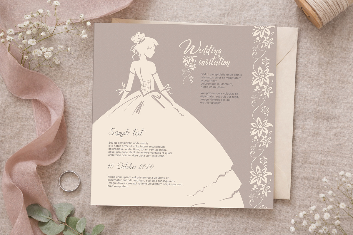 Wedding Invitation Vector Template, an Invitation Template by Elena Naumchenkova (Photo 2 of 3)