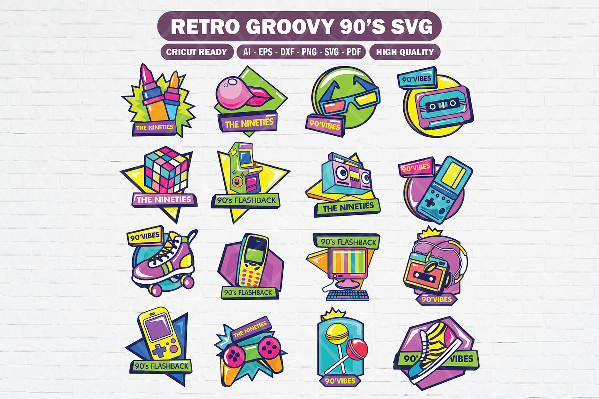 Collection of retro 90’s sticker svg, a Social Media Template by Guavanaboy (Photo 1 of 3)