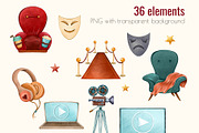 Watercolor Movie Clipart PNG Set (36, an Object Illustration by Mespilia (Thumbnail 3 of 5)