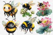 Watercolor Spring Bees Clipart, an Illustration by Designworld (Thumbnail 4 of 6)