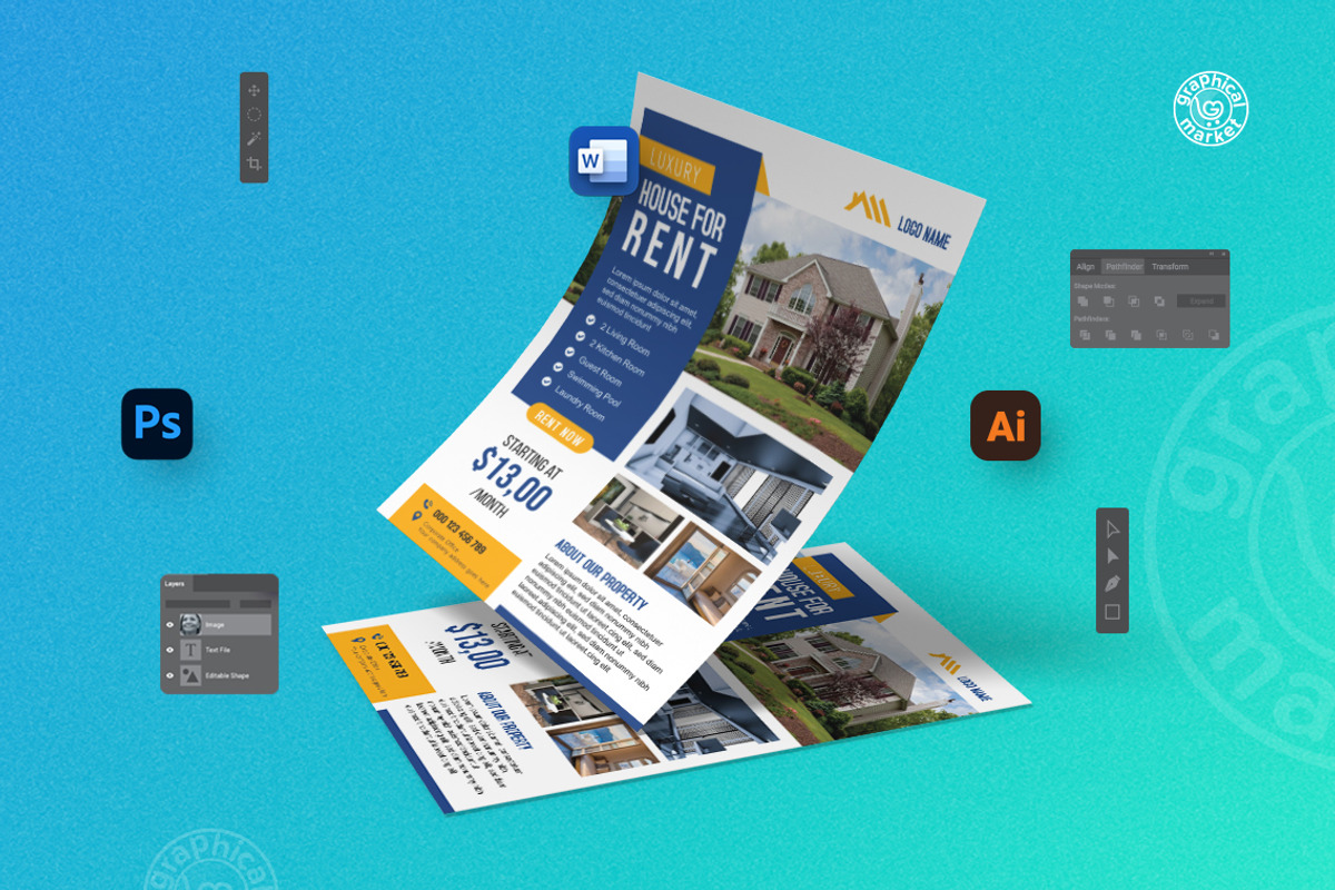 Real Estate Flyer Template, a Flyer Template by GraphicalMarket (Photo 5 of 6)