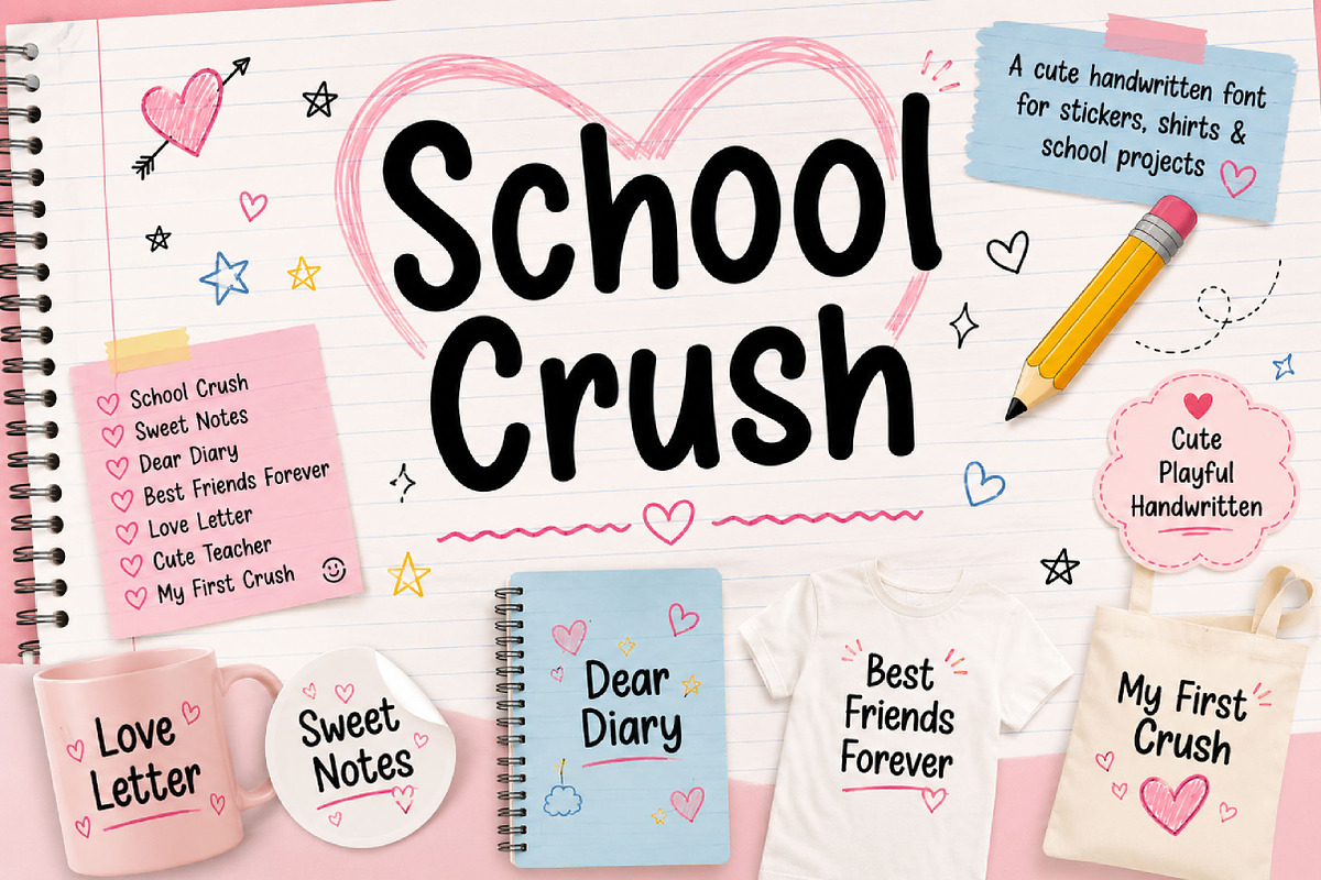 School Crush, a Script Font by Wow Magic (Photo 4 of 6)