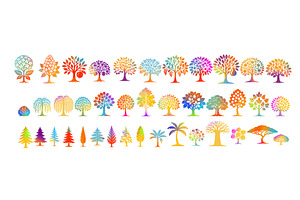 colored fruit tree cartoon set. A, an Object Illustration by Nenahliadava Design