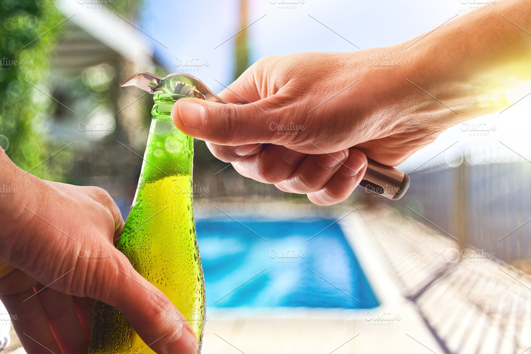 Opening Chilled Beer Bottle by Poolside, a Food & Drink Photo by Davizro's Market