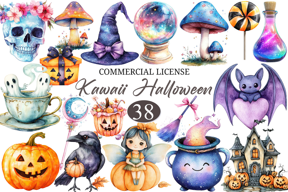 Kawaii Halloween Sublimation Clipart, a Seasonal Illustration by designcity5 (Photo 1 of 5)