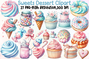 Watercolor Sweets Dessert Clipart, an Illustration by Sublimation Artist