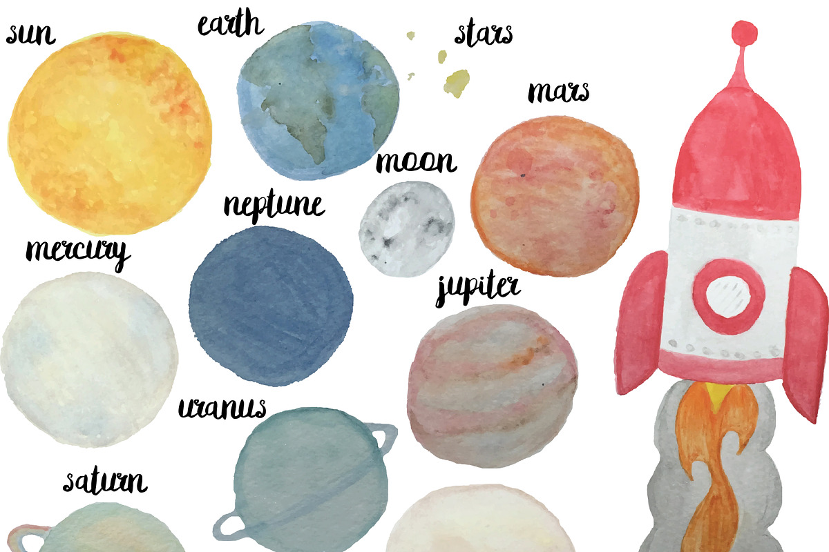 In Space - Watercolor Planets, an Illustration by Valeri Nick (Photo 2 of 2)