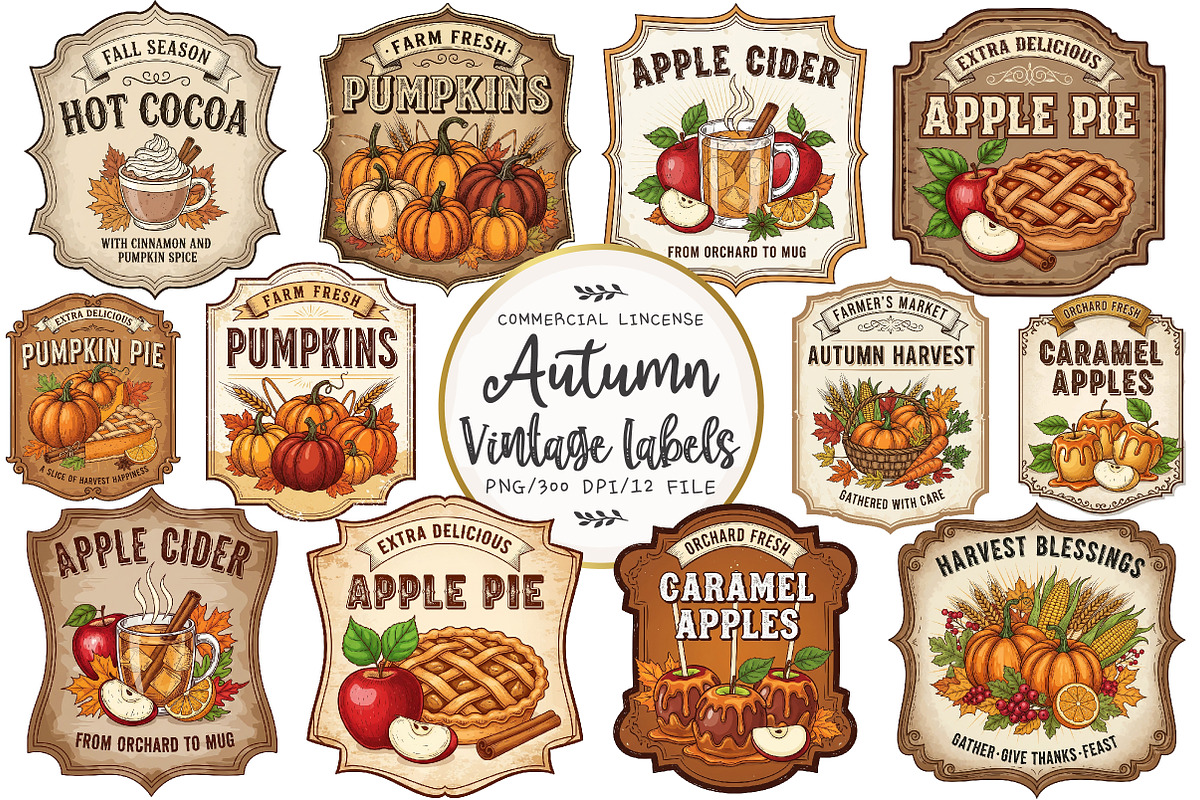 Autumn Vintage Labels Sublimation, an Illustration by OK Design (Photo 1 of 3)