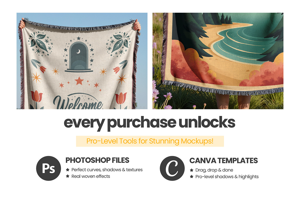 Woven Blanket Mockup Held-Up, a Mockup by Mockups Studio (Photo 6 of 9)