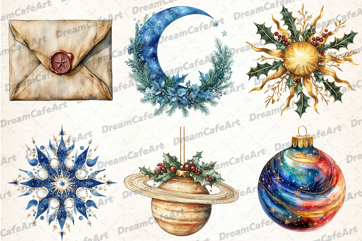 Celestial Christmas Clipart, an Illustration by DreamCafeArt (Photo 4 of 7)