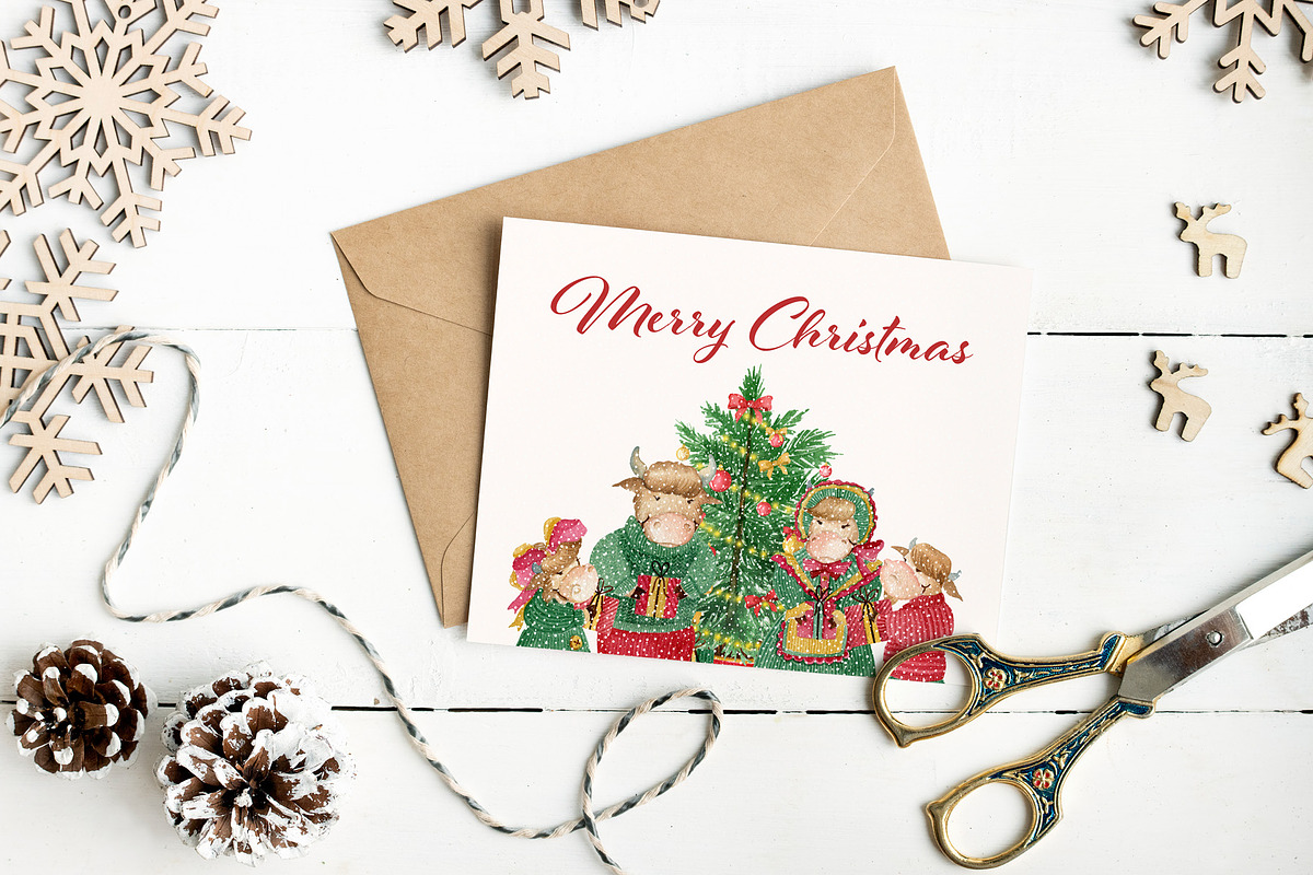 Cute cows. Watercolor Christmas set, an Object Graphic by JuliaBadeeva (Photo 3 of 8)