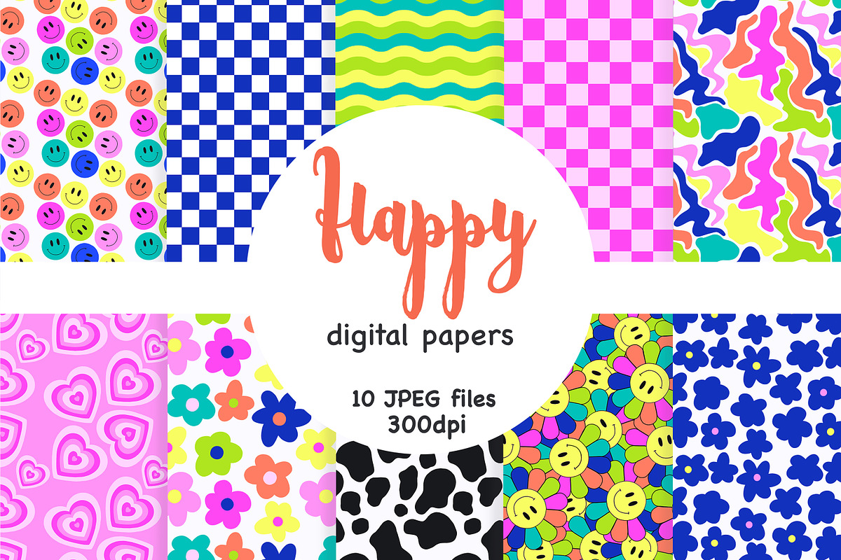 Hippie Digital Paper | Retro Pattern, a Pattern Graphic by GlamArtZhanna (Photo 1 of 4)