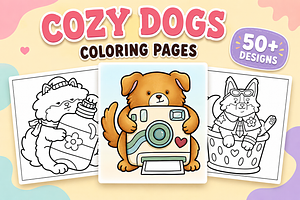Cozy Dogs Coloring Pages #2, an Animal Illustration by Inkivelle Studio