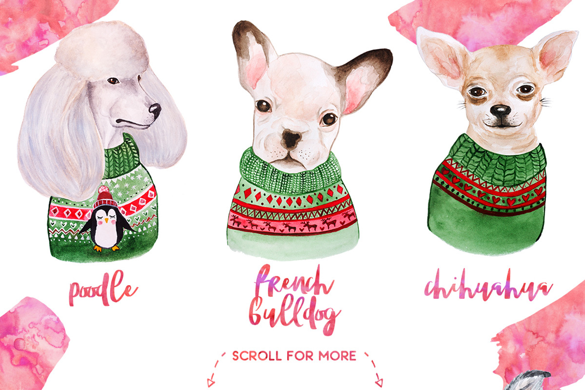 Christmas Watercolor Dogs 2019, an Animal Illustration by Miracles Everywhere (Photo 3 of 7)