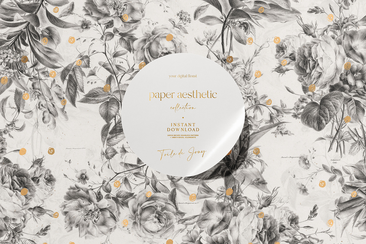 Toile Black and White Floral Pattern, a Pattern Graphic by paper aesthetic (Photo 1 of 10)