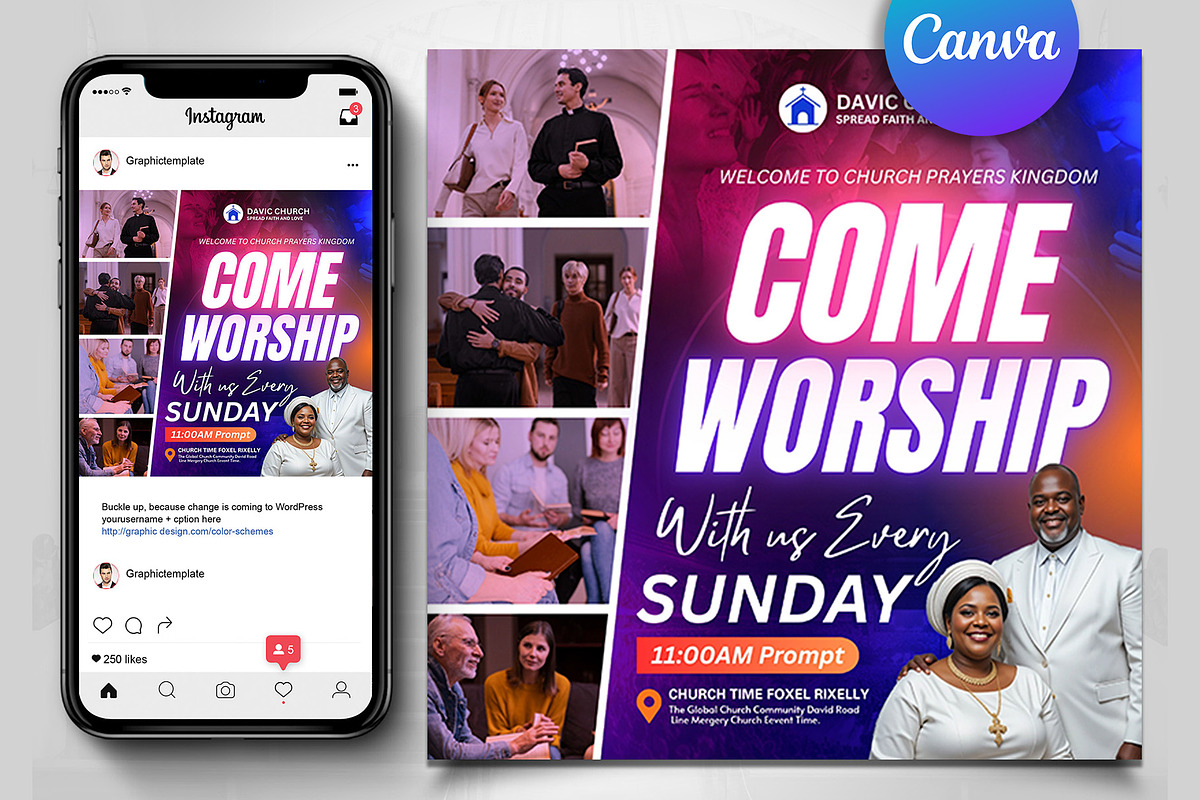 Come Worship with US Church Flyer, a Social Media Template by Design Up (Photo 1 of 4)