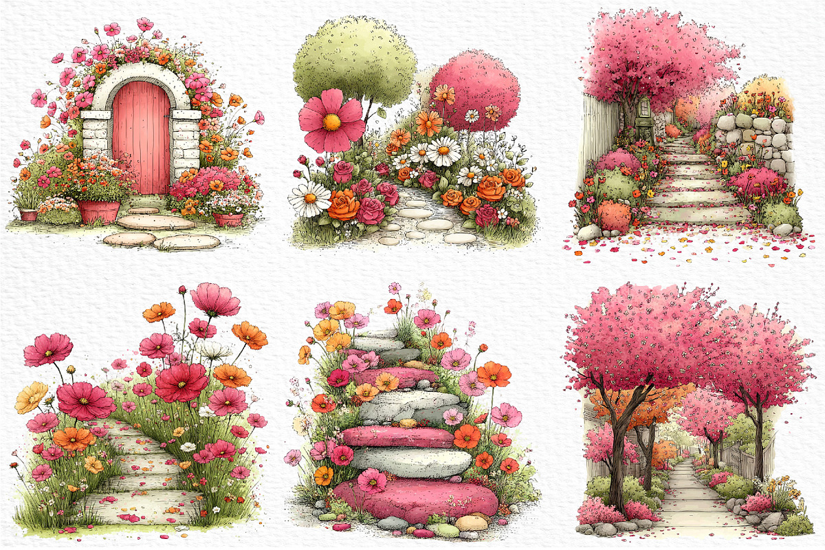 Spring Flowers Pathway Clipart Png, an Illustration by Craft Nest (Photo 5 of 9)