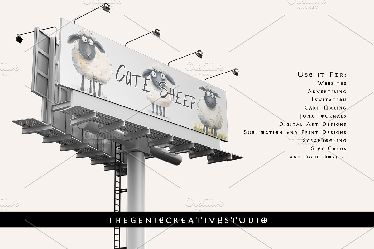 Cute Sheep PNG Clipart Set, an Animal Illustration by Geniecreativestudio (Photo 8 of 9)