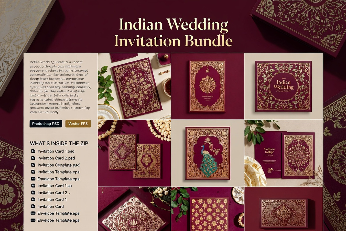 Indian Wedding Invitation PSD Cards, a Card Template by Dreamanart (Photo 1 of 4)