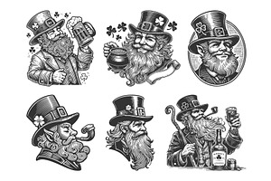 Leprechauns with Beer and Pipes, a Person Illustration by AlexArt