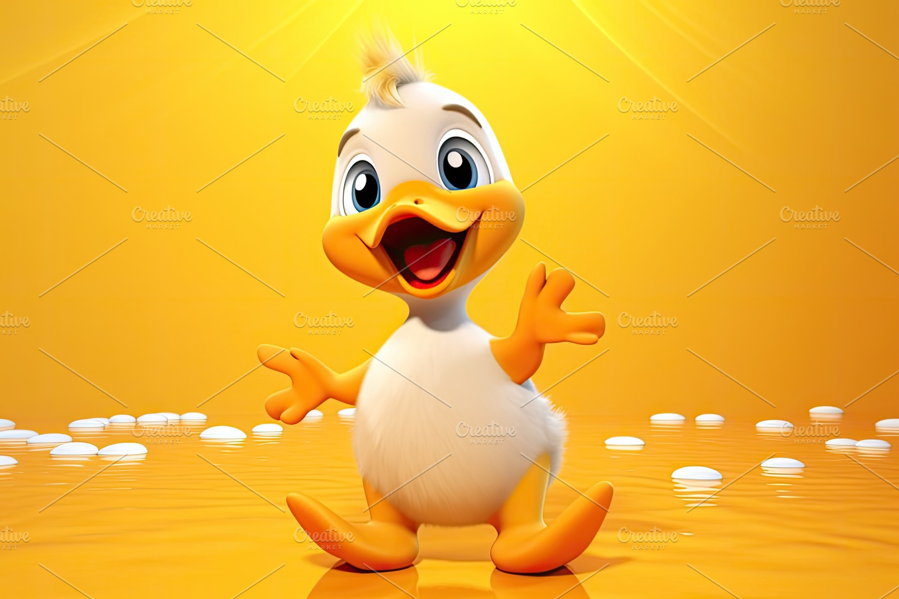 Cartoon duck with a big orange bill, a Photo by SaroStock