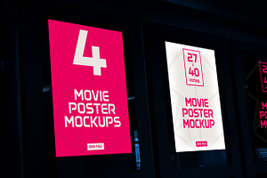 4 Film Movie Theatre Poster Mock-Ups