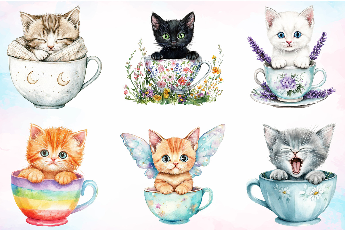 Watercolor Kitten in Teacup Clipart, an Illustration by Canvas Craft (Photo 2 of 4)
