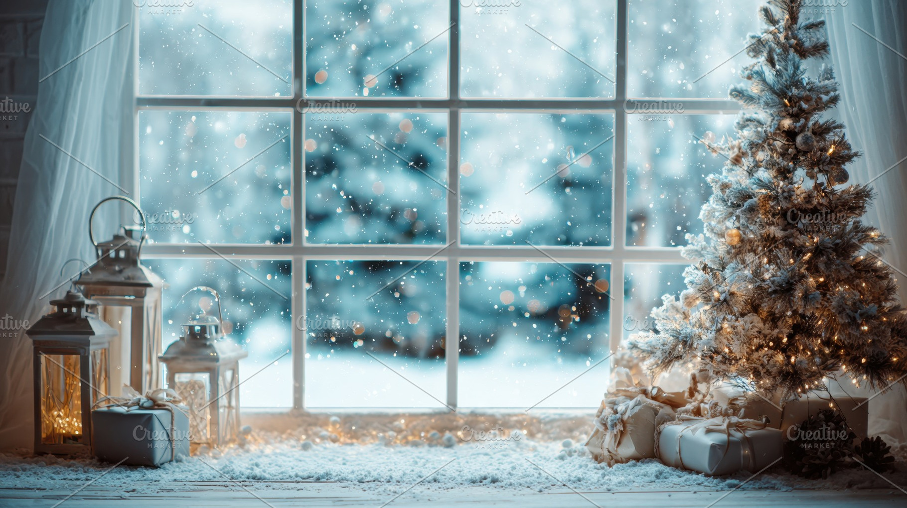 Snow falls outside the window, a Photo by Beautiful things