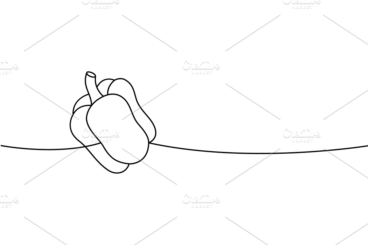 Fresh pepper one line continuous, a Food Illustration by GraphiShop