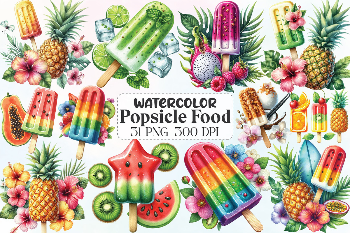 Cute Summer Popsicle Food Clipart, an Illustration by CraftArtStudio (Photo 1 of 6)