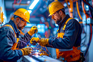 Two electricians collaborating on an electrical installation, a Photo by DanFLCreativo