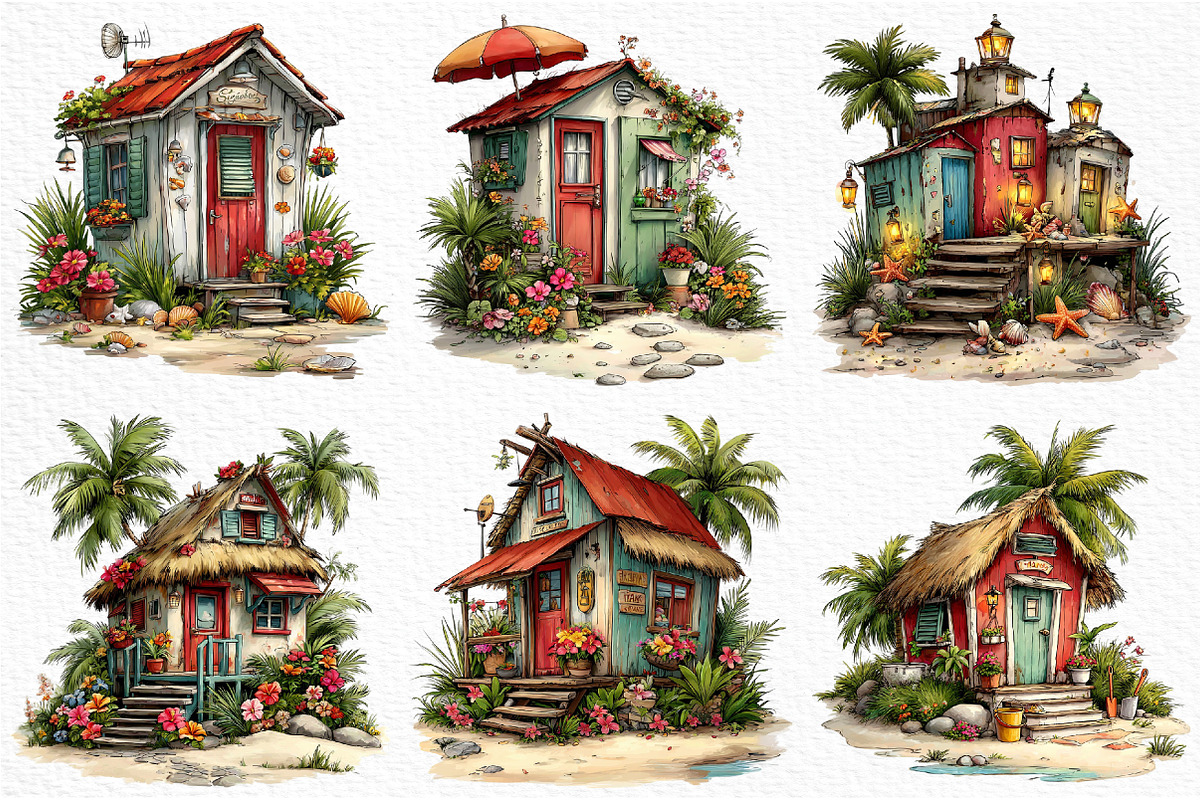 Whimsical Summer Beach Hut Clipart, an Illustration by Craft Nest (Photo 3 of 12)