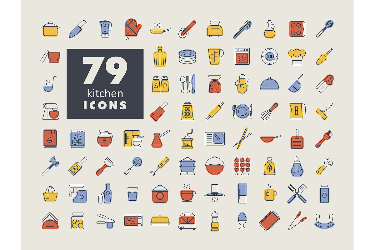 79 Cooking and kitchen vector icons, an Icon by Nasik-Nosik