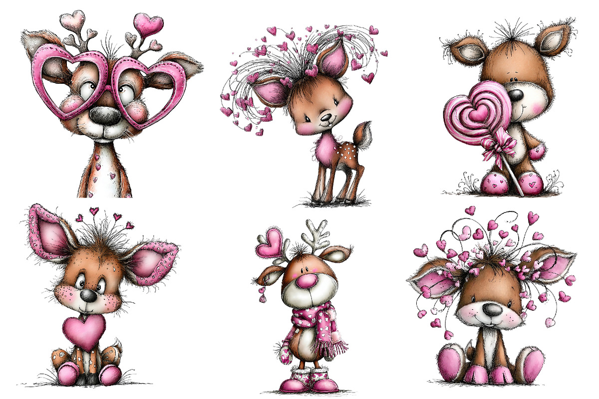 Valentine's Whimsical Deer Clipart, an Illustration by Dream Creation (Photo 3 of 5)