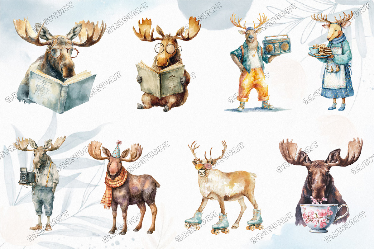 Quirky Reindeer Funny Moose Clipart, a Graphic by designcity5 (Photo 2 of 5)