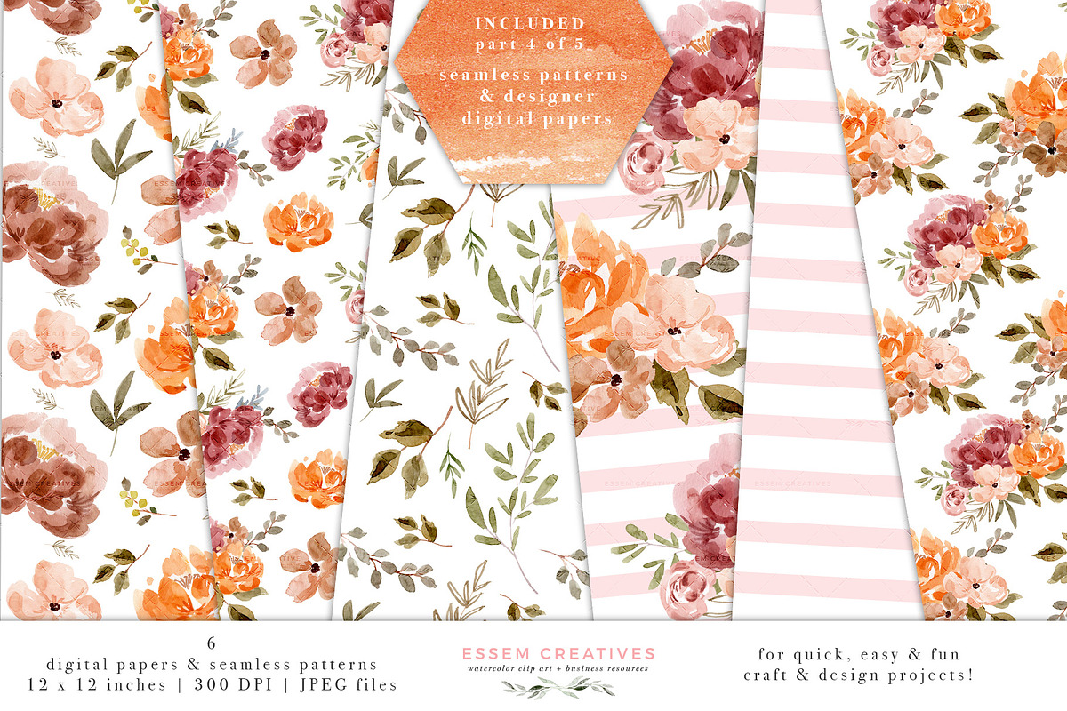 Orange Pink Fall Watercolor Flowers, an Illustration by Essem Creatives (Photo 10 of 12)