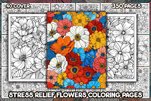 Stress Relief Flowers Coloring Pages, an Illustration by protabsorkar11