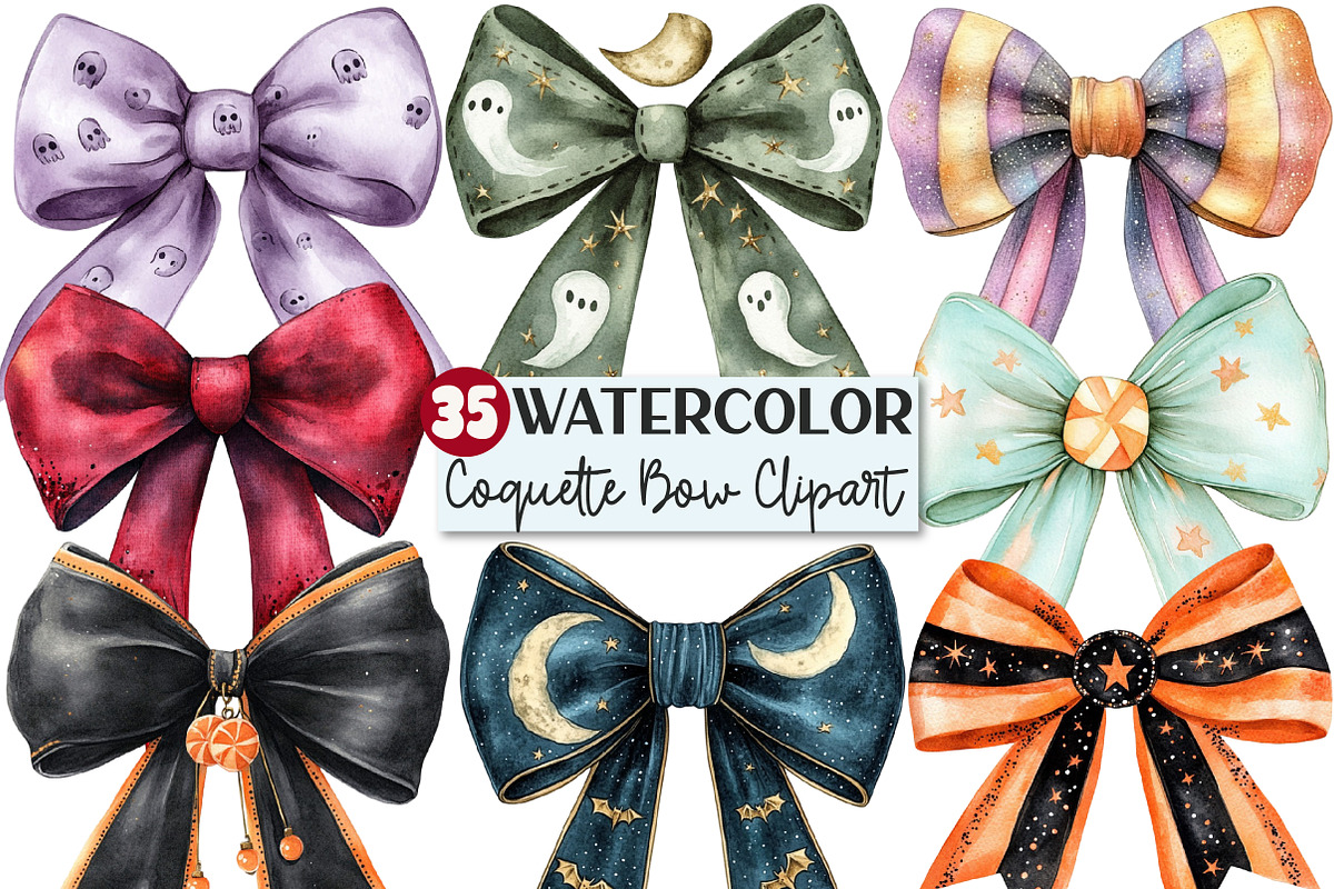 Halloween Coquette Bow Clipart, an Illustration by Rose Art (Photo 1 of 3)
