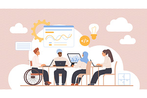 Diverse team collaborating project, a Person Illustration by Lemberg Vector