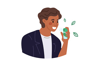 Man spraying fresh breath spray into, a Person Illustration by Vectorbuum