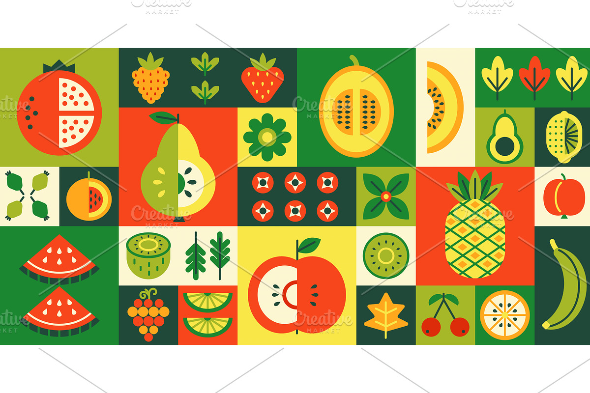 Geometric fruit mosaic. Healthy diet, an Illustration by winwin.art
